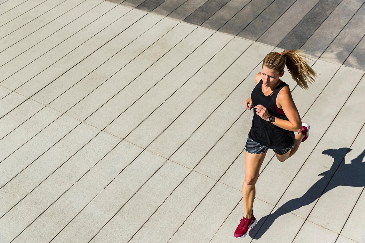 aerial shot of a woman running