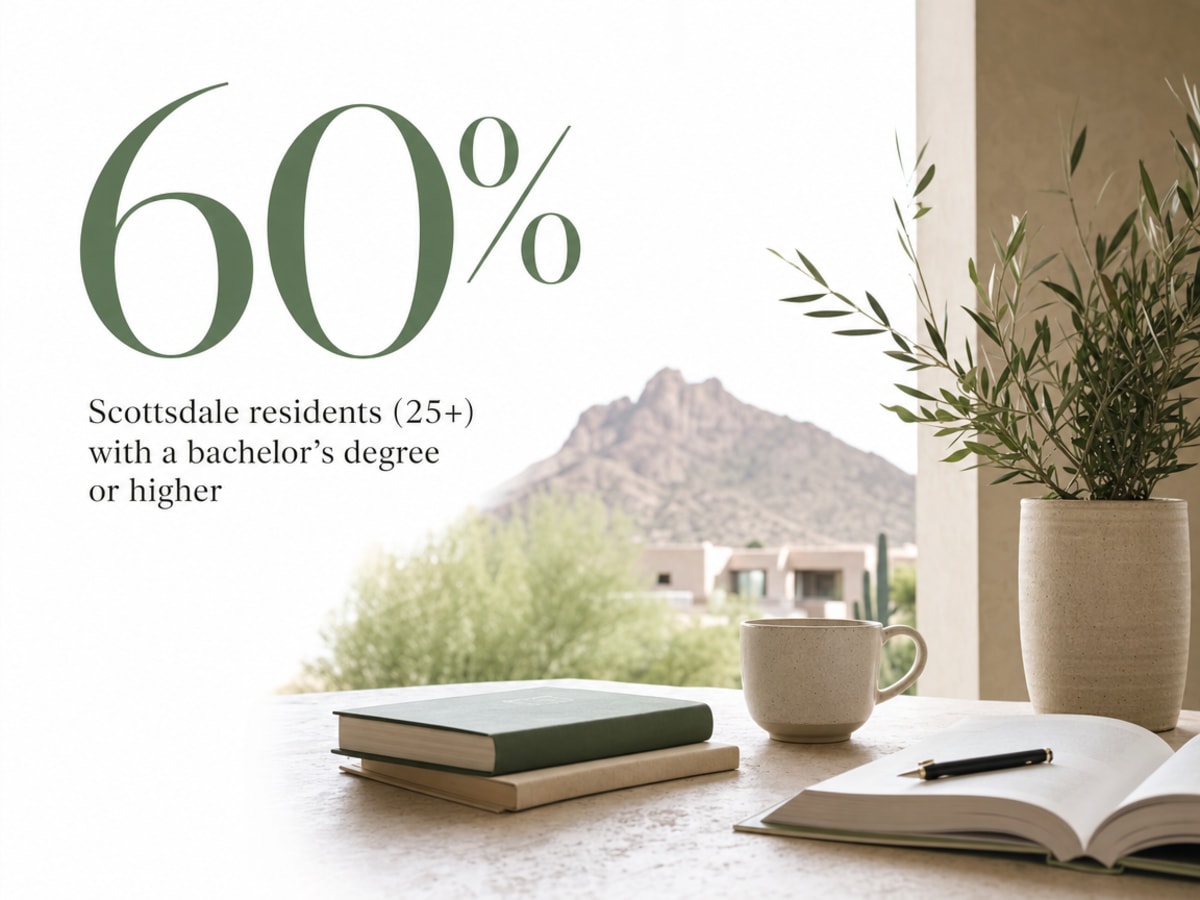 Infographic showing Scottsdale residents (25+) with a bachelor's degree or higher