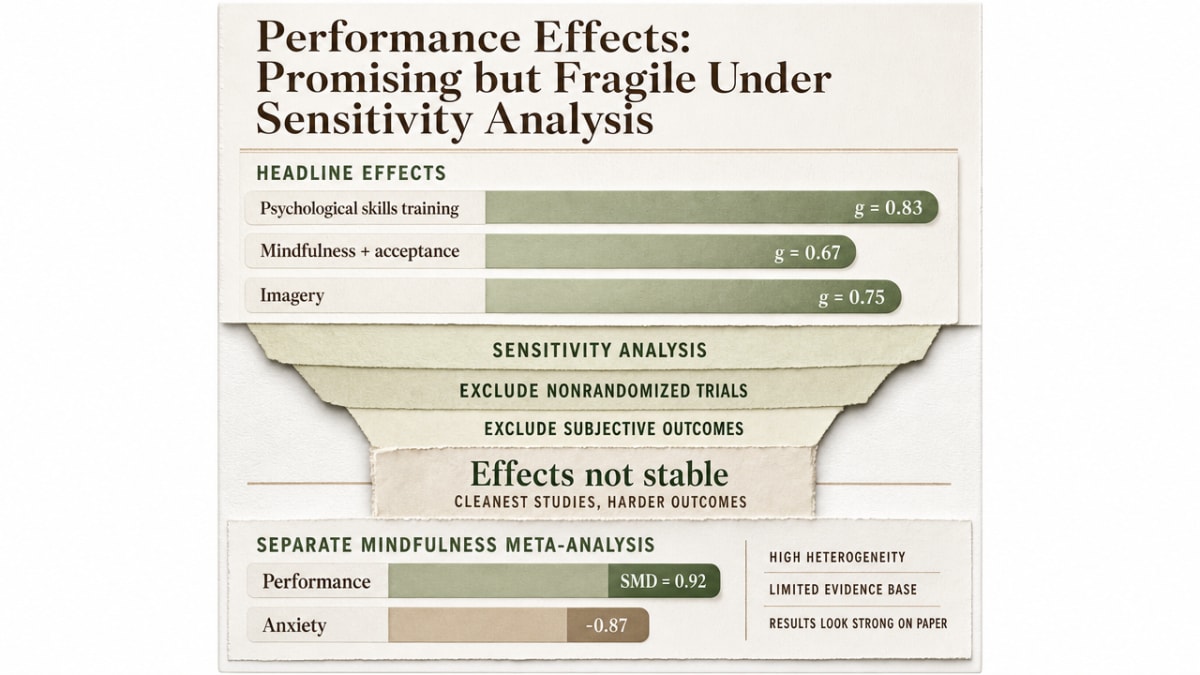 Visualize the three headline effect sizes from the 2024 meta-analysis cited in this section to anchor the discussion about promising-but-fragile performance claims